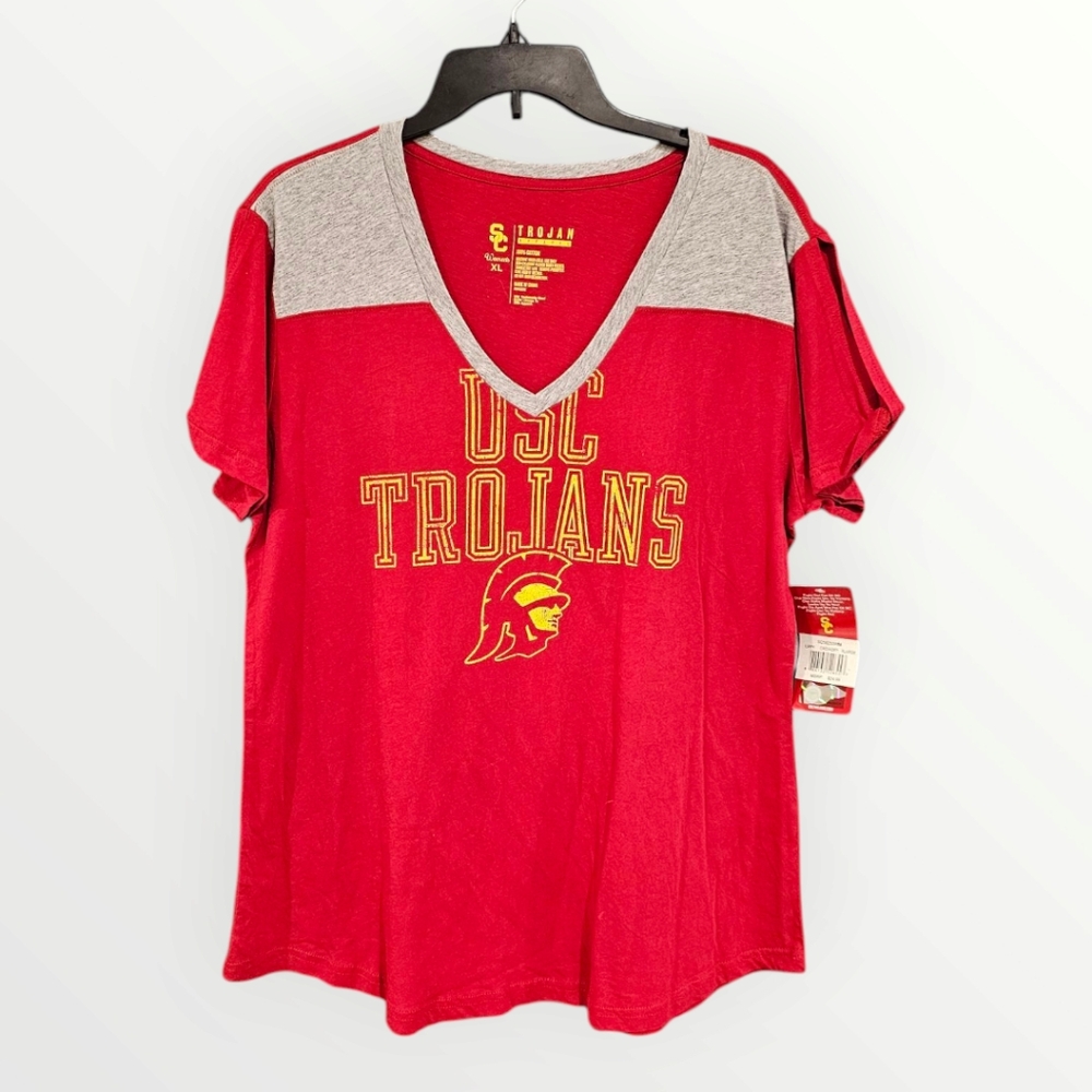 USC Trojans Red and Gray Women's Short Sleeve Tee